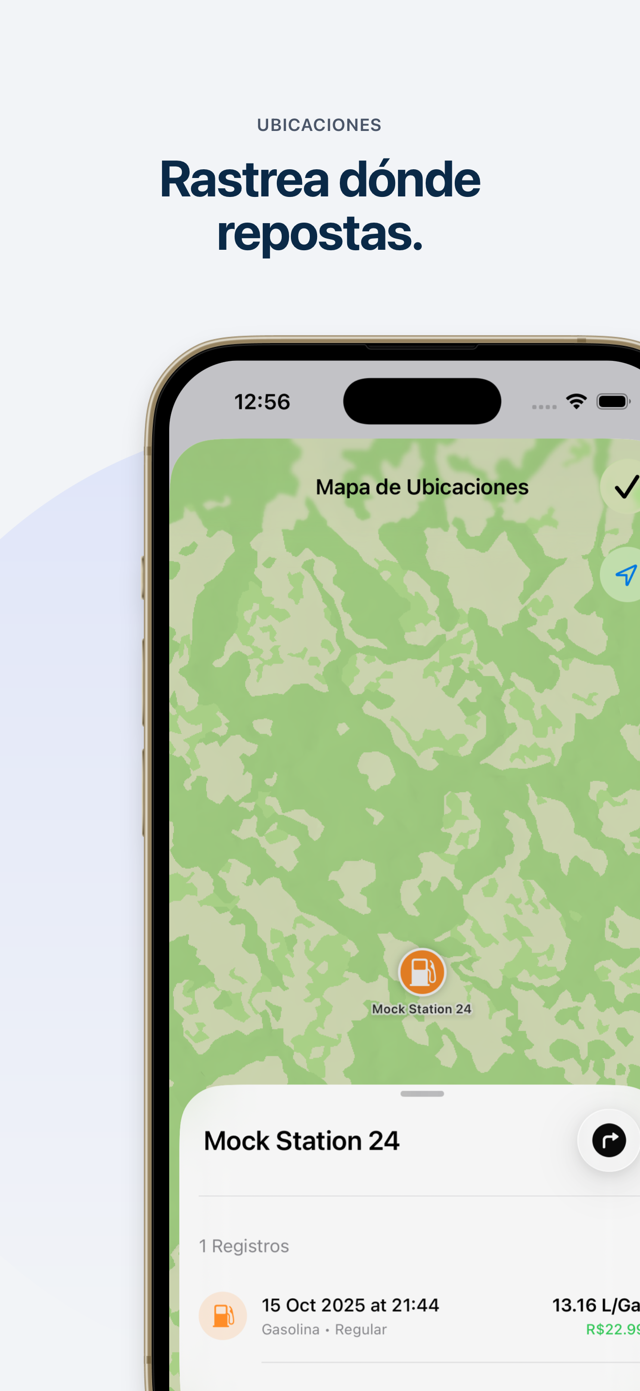 Mapa con ubicaciones de repostaje guardadas